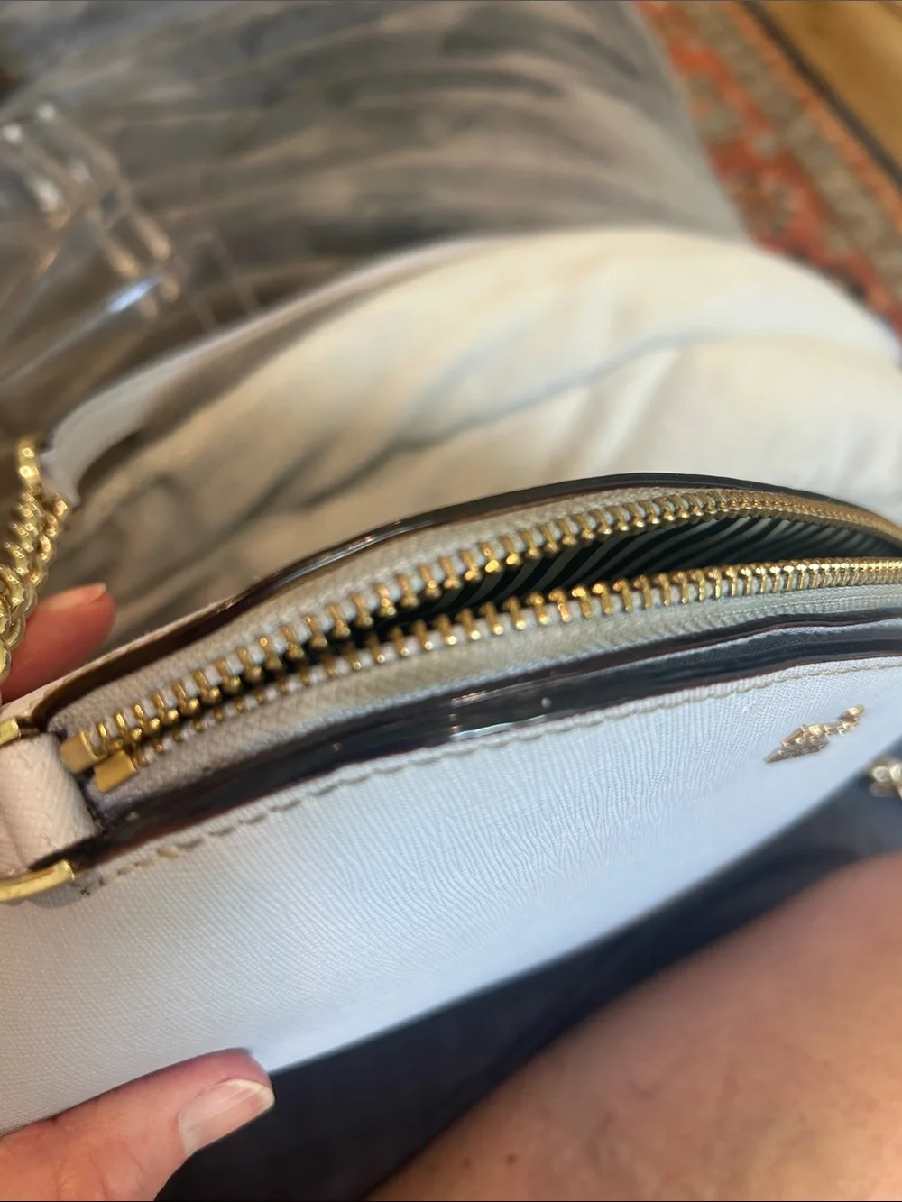 kate spade Blue/grey Leather Dome Crossbody with Gold Chain